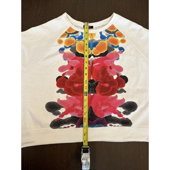 Terez Women’s Sz Large White Multicolor Inkblot Cropped Sweatshirt Athleisure - Picture 6 of 9